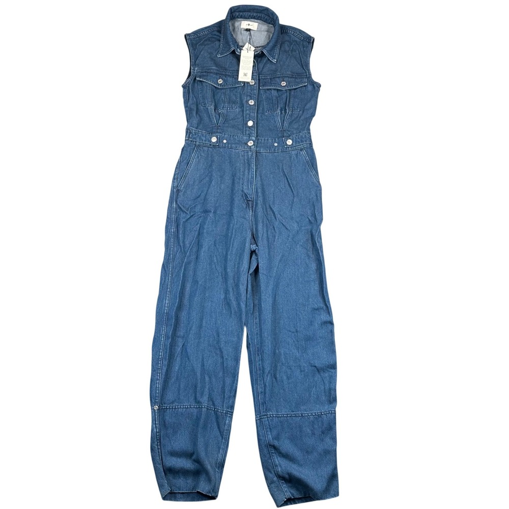 7 For All Mankind Sleeveless Balloon Denim Jumpsuit Womens M Medium Indigo NEW